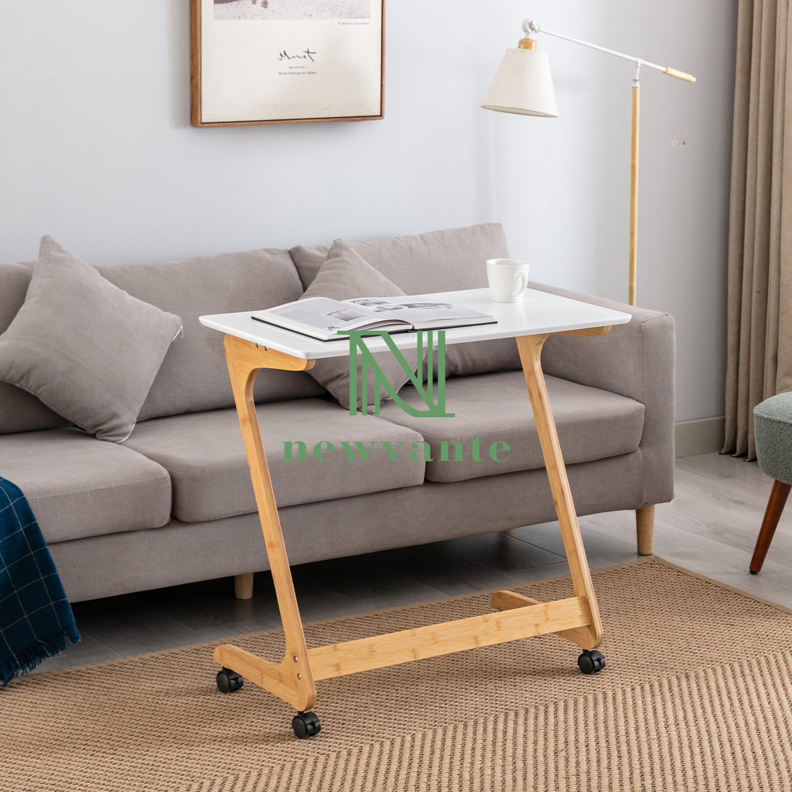 Nnewvante TV Tray Table with Wheels Sofa Side Table with Casters Couch