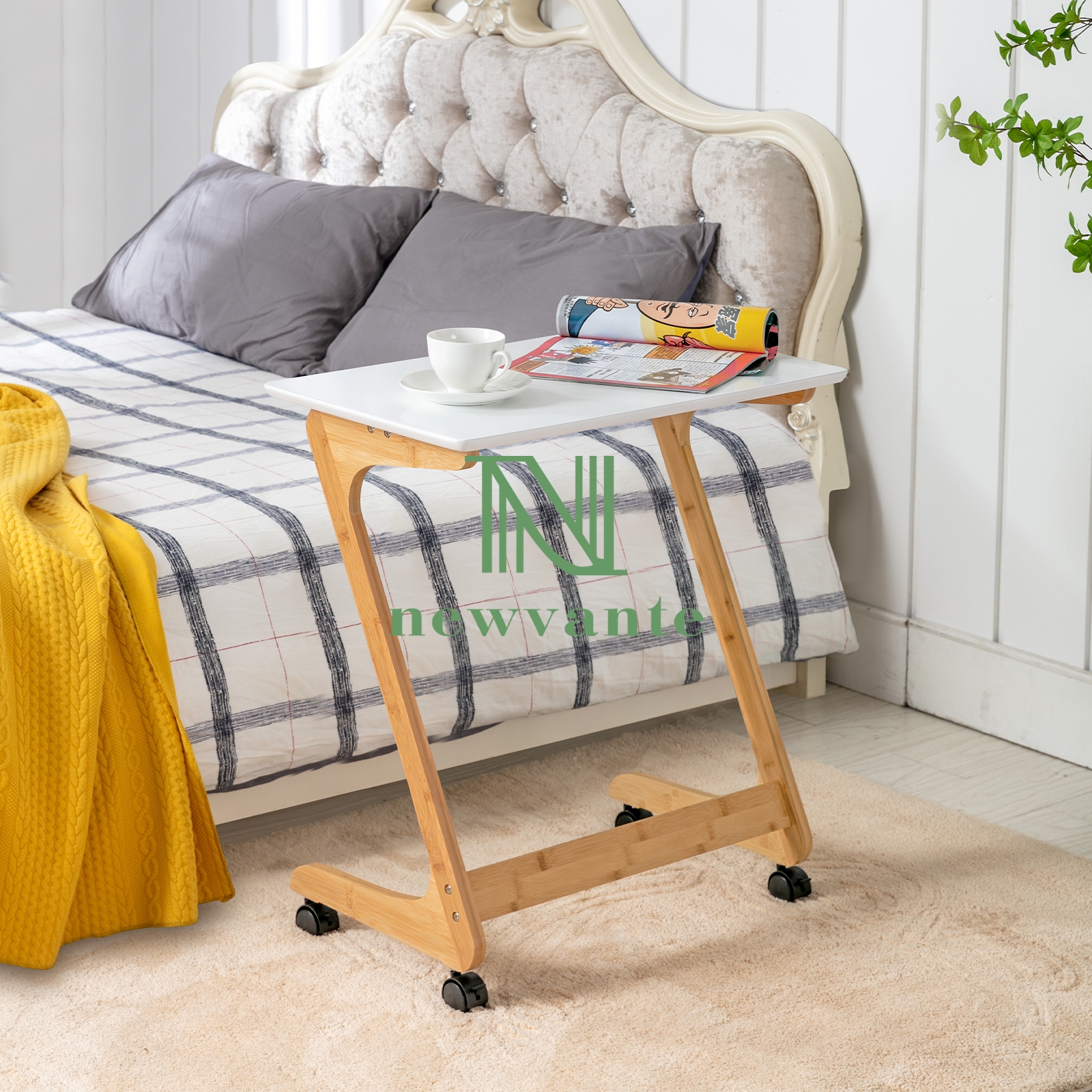 Nnewvante TV Tray Table with Wheels Sofa Side Table with Casters Couch